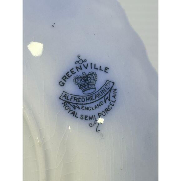 Antique Alfred Meakin Greenville Blue 9" Luncheon Plate Black Floral on Blue Rim - Picture 8 of 8